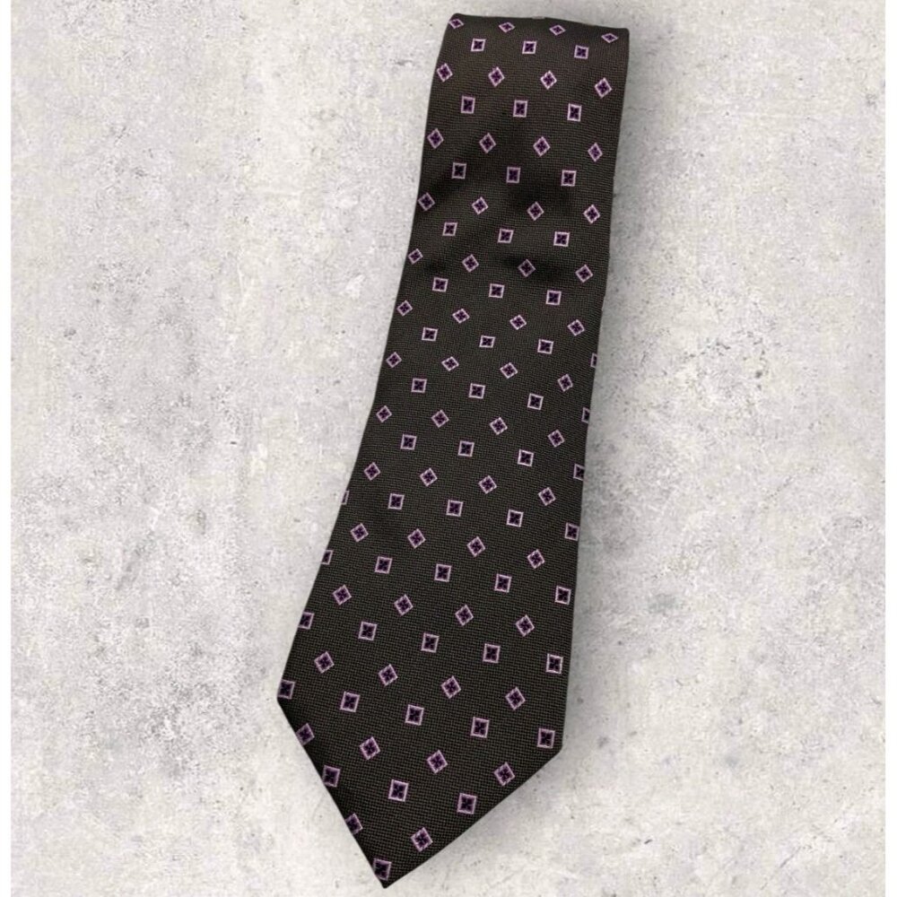 DAVID SADDLER 7fold Silk Tie ITALY Brown Geometric W:4.2" EUC